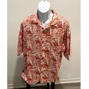 Tommy Bahama Men's Large Pink Floral Hawaiian Silk Shirt Short Sleeve Button B15
